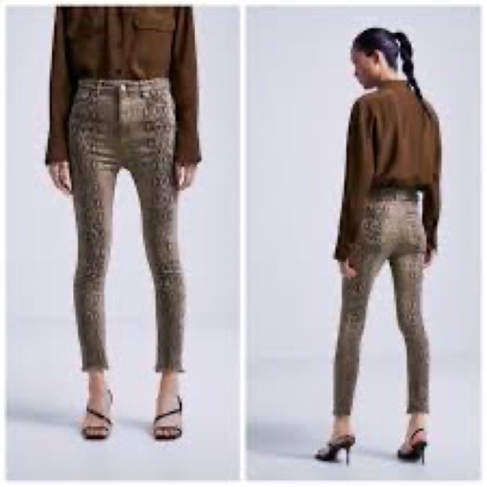 ZARA NET FADE OUT SNAKESKIN HIGH WAIST STREtCH JEANS.   SIZE 42=10 - Picture 2 of 9